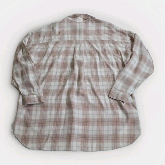 Aritzia Wilfred Shirt Women L Plaid Buttons Silk LS Stepped Hem Lightweight Boho - Picture 14 of 16
